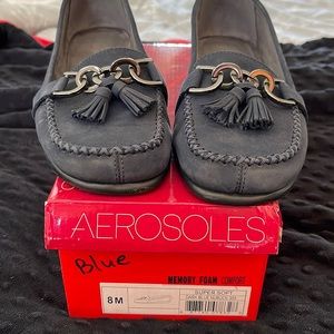 Aerosoles memory foam comfort dark blue nubuck slip on.